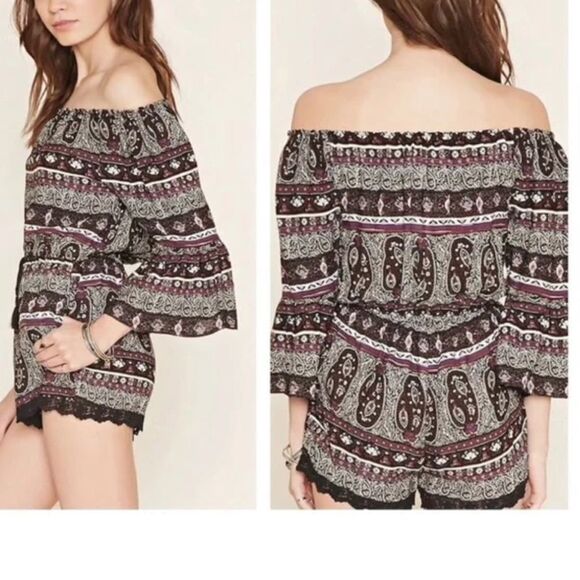 Forever 21 romper Size Small Floral Shorts Black Purple White Flowy Boho Sz M - Picture 1 of 12